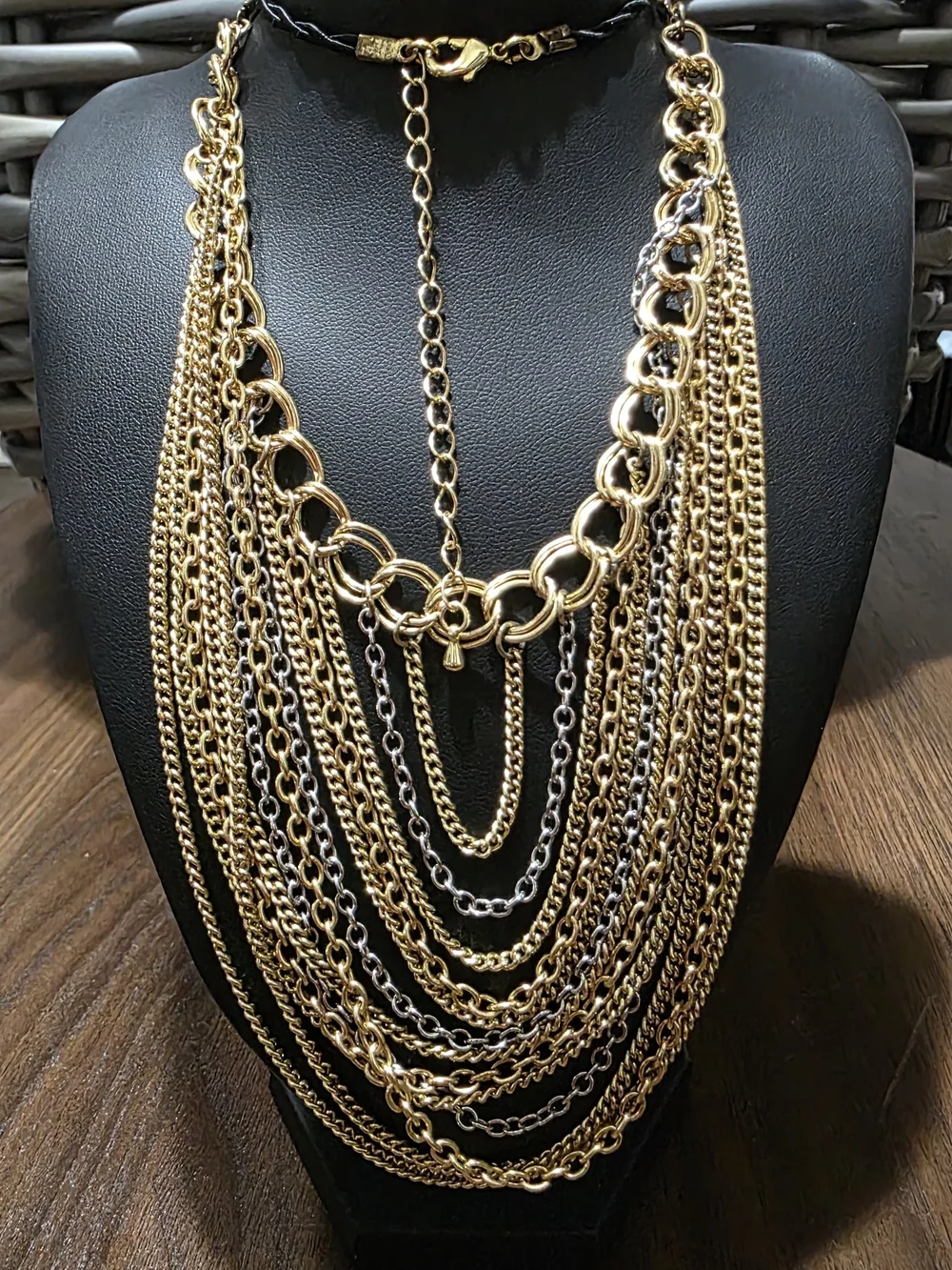 Multi-Strand Gold & Silver Layered Statement Necklace